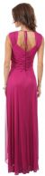 Broad Straps Cowl Neck Long Formal Dress with Draped Skirt back in Magenta